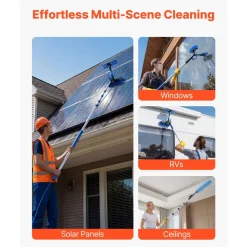 VEVOR Solar Panel Cleaning Kit, 26 ft, Water Fed Pole Kit with Cleaning Brush, Soap Dispenser, Extendable Aluminum Telescopic Pole, 180° Rotatable Brush Head, for Roof Mounted Solar Panels, Windows