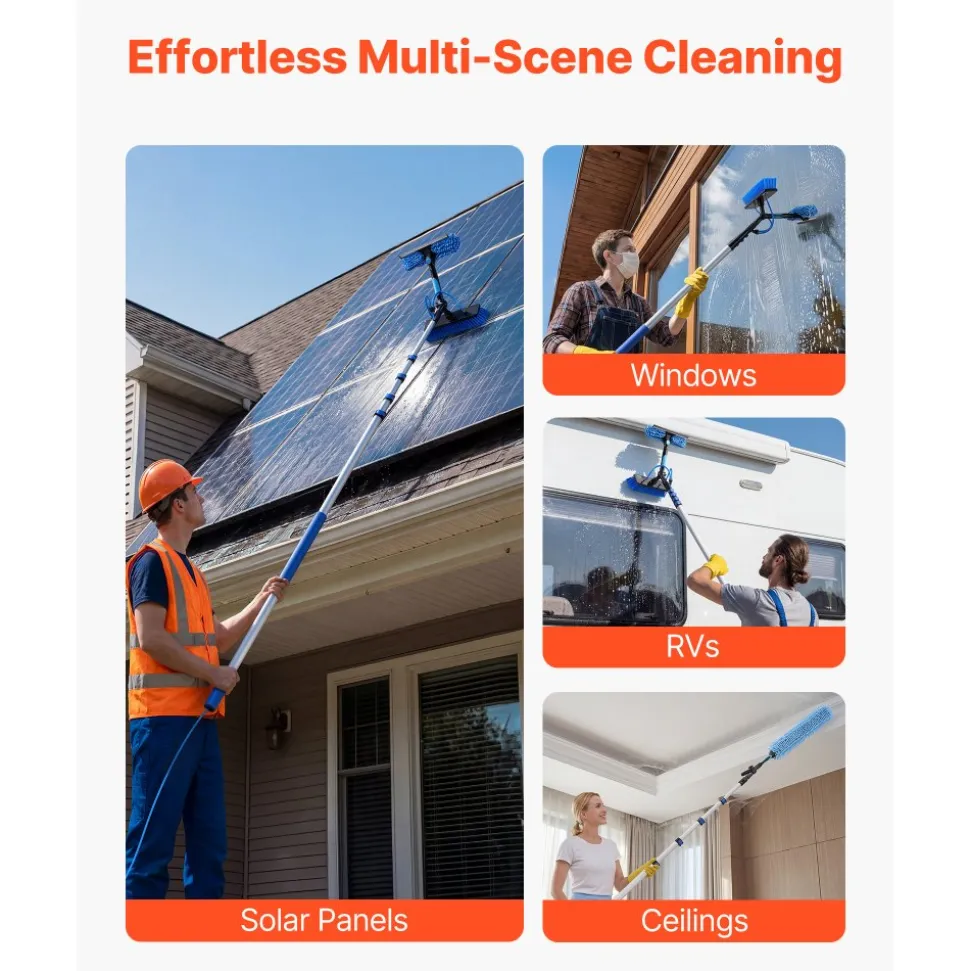VEVOR Solar Panel Cleaning Kit, 26 ft, Water Fed Pole Kit with Cleaning Brush, Soap Dispenser, Extendable Aluminum Telescopic Pole, 180° Rotatable Brush Head, for Roof Mounted Solar Panels, Windows