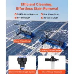 VEVOR Solar Panel Cleaning Kit, 26 ft, Water Fed Pole Kit with Cleaning Brush, Squeegee, Soap Dispenser, Extendable Aluminum Telescopic Pole, 180° Rotatable Brush Head, for Roof Mounted Solar Panels