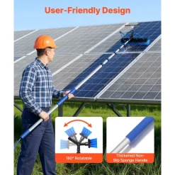 VEVOR Solar Panel Cleaning Kit, 33 ft, Water Fed Pole Kit with Cleaning Brush, Squeegee, Soap Dispenser, Extendable Aluminum Telescopic Pole, 180° Rotatable Brush Head, for Roof Mounted Solar Panels