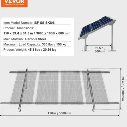 VEVOR Solar Panel Mounting Brackets, 30°-60° Adjustable Multi-Pieces Solar Panel Brackets for 1-4PCS Solar Panels, Carbon Steel Ground Mount Solar Panel Stand for Farms, RVs, Boats, Off-Grid System