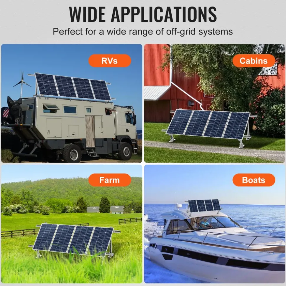VEVOR Solar Panel Mounting Brackets, 30°-60° Adjustable Multi-Pieces Solar Panel Brackets for 1-4PCS Solar Panels, Carbon Steel Ground Mount Solar Panel Stand for Farms, RVs, Boats, Off-Grid System
