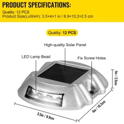 VEVOR Solar Pathway Lights, 12-Pack, White, Includes Screws, Weatherproof Outdoor Deck Lights, 6 LED, Ideal for Garden Paths, Walkways, Driveways & Steps