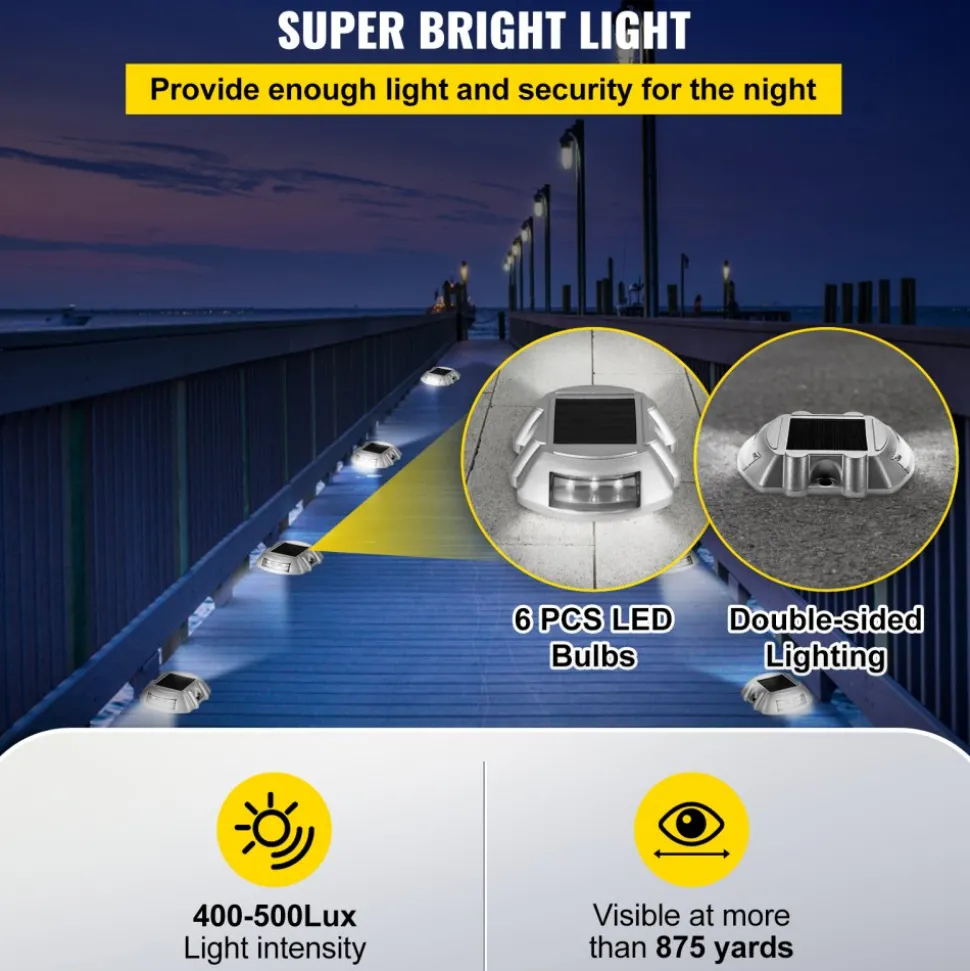 VEVOR Solar Pathway Lights, 12-Pack, White, Includes Screws, Weatherproof Outdoor Deck Lights, 6 LED, Ideal for Garden Paths, Walkways, Driveways & Steps