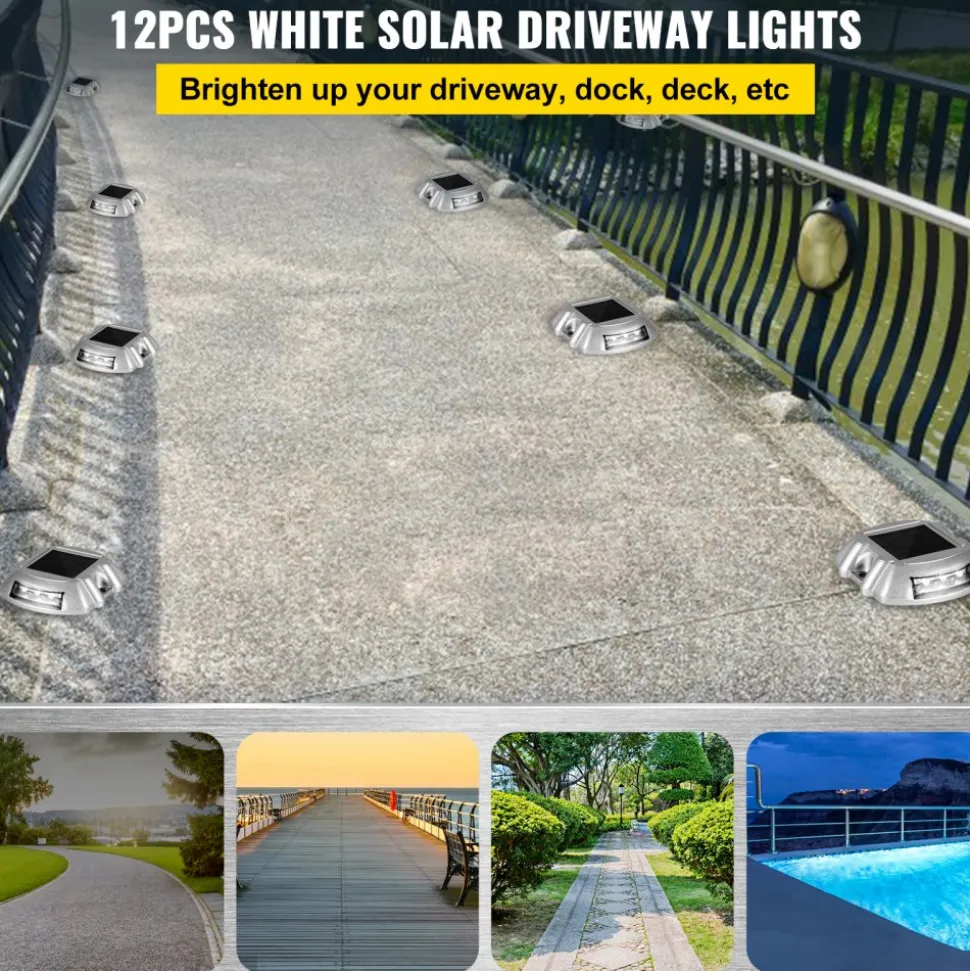 VEVOR Solar Pathway Lights, 12-Pack, White, Includes Screws, Weatherproof Outdoor Deck Lights, 6 LED, Ideal for Garden Paths, Walkways, Driveways & Steps