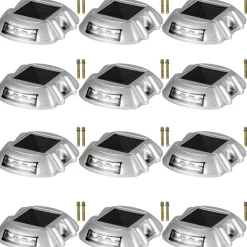 VEVOR Solar Pathway Lights, 12-Pack, White, Includes Screws, Weatherproof Outdoor Deck Lights, 6 LED, Ideal for Garden Paths, Walkways, Driveways & Steps