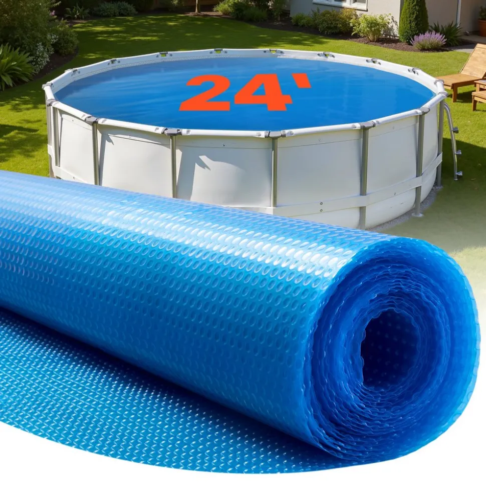 VEVOR Solar Pool Cover, 24 ft Round Pool Bubble Cover, 12 Mil Pools Solar Blanket with Bubble & PE Material, Daytime Heat Absorption, Nighttime Heat Retention, Heat Retaining Solars Covers, Blue