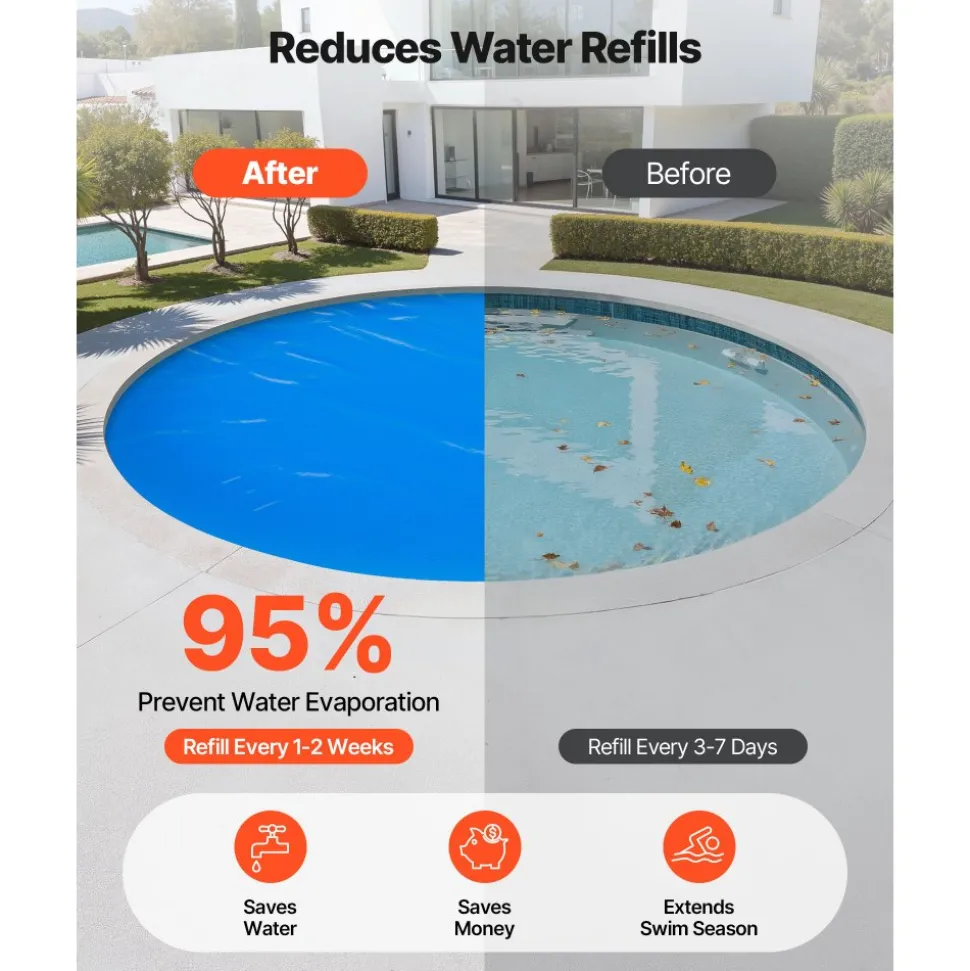 VEVOR Solar Pool Cover, 27 ft Round Pool Bubble Cover, 16 Mil Pools Solar Blanket with Bubble & PE Material, Daytime Heat Absorption, Nighttime Heat Retention, Heat Retaining Solars Covers, Blue