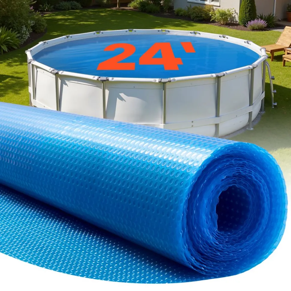 VEVOR Solar Pool Cover, 24 ft Round Pool Bubble Cover, 16 Mil Pools Solar Blanket with Bubble & PE Material, Daytime Heat Absorption, Nighttime Heat Retention, Heat Retaining Solars Covers, Blue