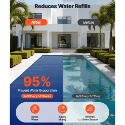 VEVOR Solar Pool Cover, 32 x 16 ft Pool Bubble Cover, 16 Mil Pools Solar Blanket with Dual Heat-Locking Air Layer for Pools, Daytime Heat Absorption, Nighttime Heat Retention, Blue & Silver, Cuttable