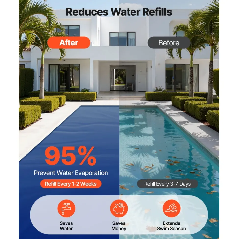 VEVOR Solar Pool Cover, 32 x 16 ft Pool Bubble Cover, 16 Mil Pools Solar Blanket with Dual Heat-Locking Air Layer for Pools, Daytime Heat Absorption, Nighttime Heat Retention, Blue & Silver, Cuttable