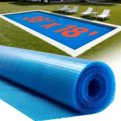 VEVOR Solar Pool Cover, 36 x 18 ft Rectangle Pool Bubble Cover, 8 Mil Pools Solar Blanket with Bubble & PE Material, Daytime Heat Absorption, Nighttime Heat Retention, Heat Retaining Solars Covers, Blue