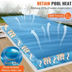 VEVOR Solar Pool Cover, 24 x 12 ft Rectangle Solar Blanket for Pools, Inground Above Ground Swimming Pool Solar Cover, 12 mil Solar Covers Blue