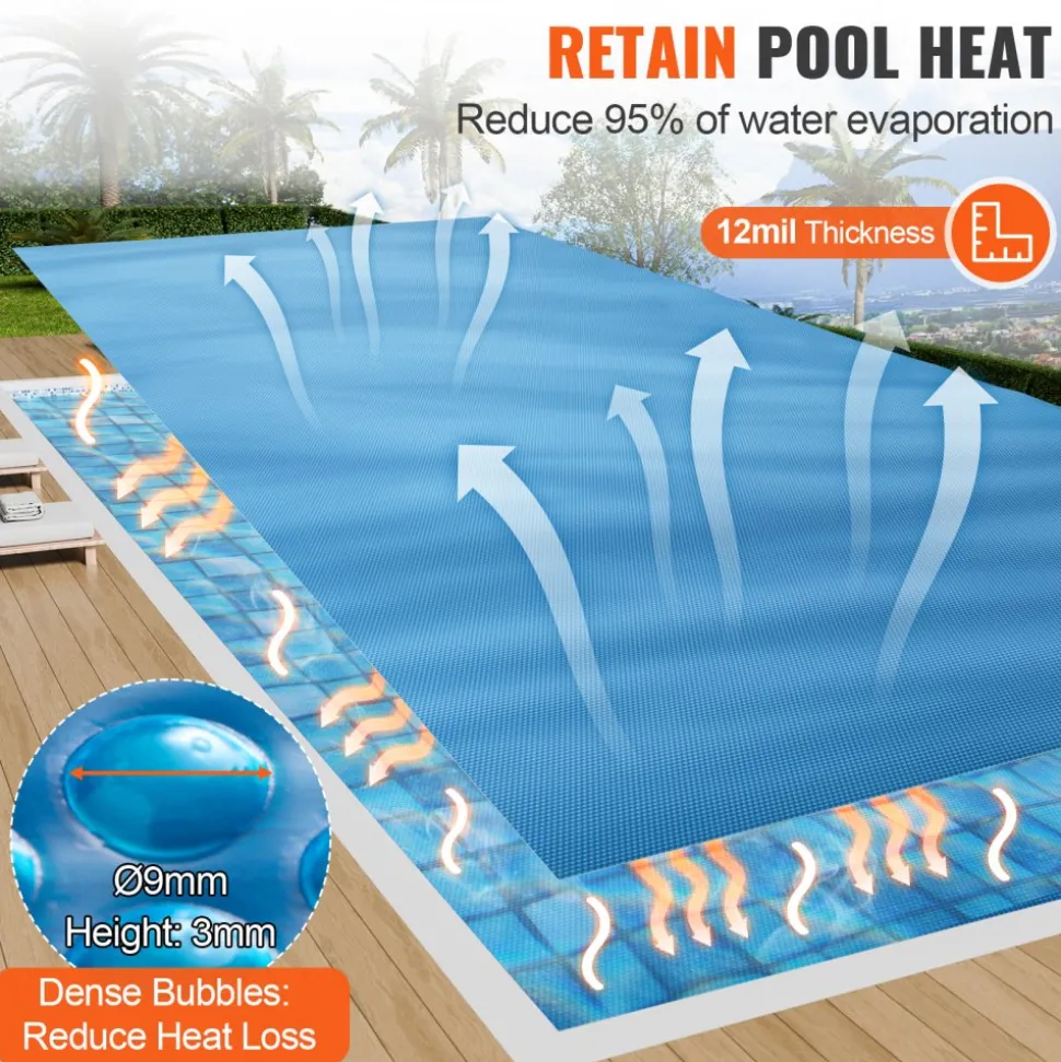 VEVOR Solar Pool Cover, 24 x 12 ft Rectangle Solar Blanket for Pools, Inground Above Ground Swimming Pool Solar Cover, 12 mil Solar Covers Blue