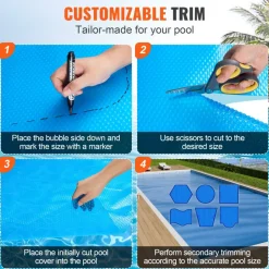 VEVOR Solar Pool Cover, 32 x 16 ft Rectangle Solar Blanket for Pools, Inground Above Ground Swimming Pool Solar Cover, 16 mil Solar Covers Blue