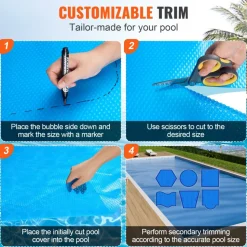 VEVOR Solar Pool Cover, 36 x 18 ft Rectangle Solar Blanket for Pools, Inground Above Ground Swimming Pool Solar Cover, 12 mil Solar Covers Blue