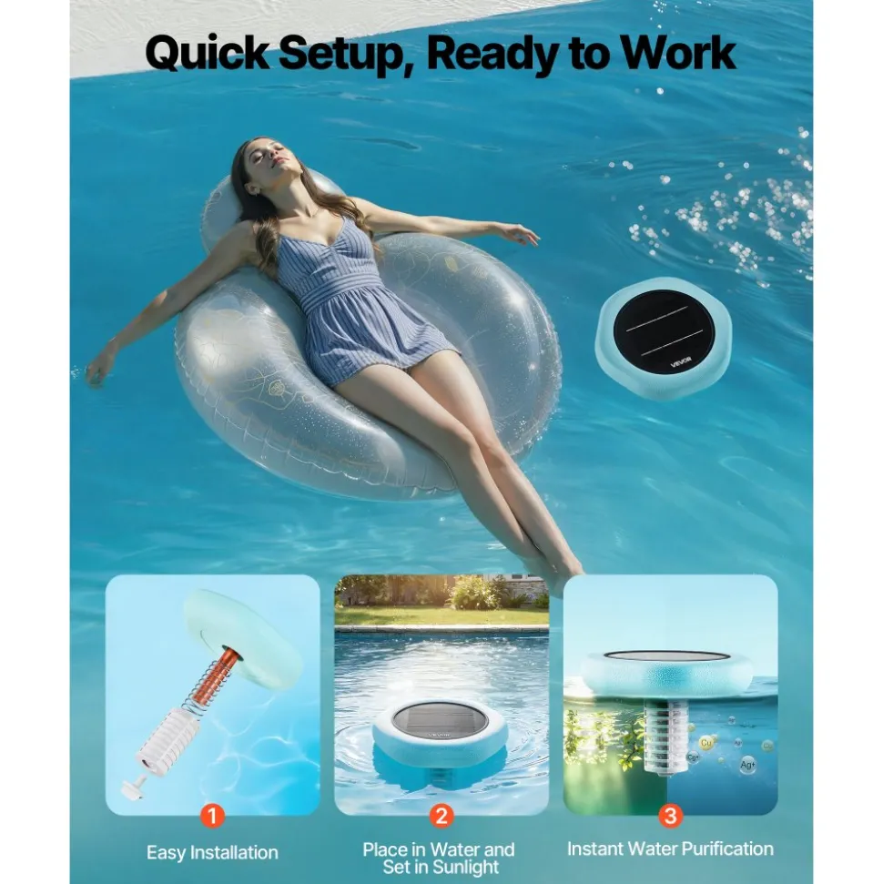 VEVOR Solar Pool Ionizer, Hexagon Copper Pool Ionizer Up to 45000 Gal, Floating Automatic Water Cleaner and Purifier, Chlorine Free Water, with Copper Anode, Spring, Brush and Filter for Pools & Spas