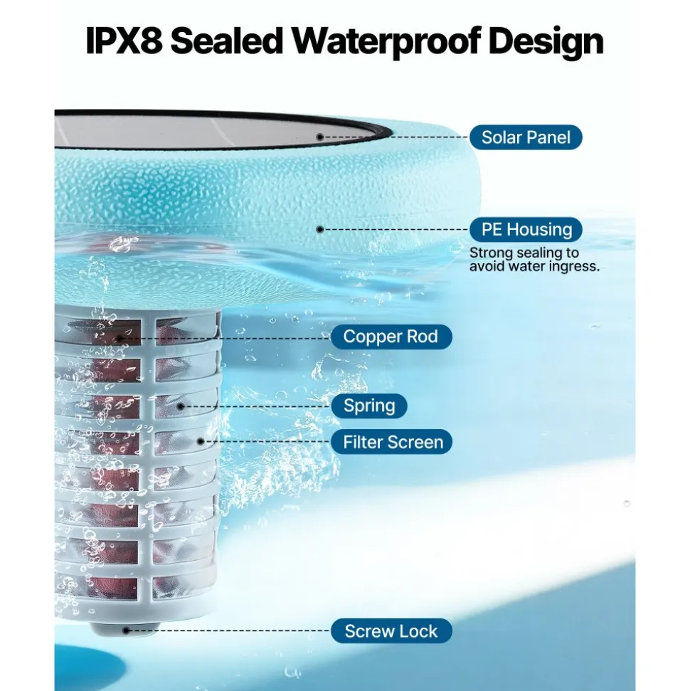 VEVOR Solar Pool Ionizer, Hexagon Copper Pool Ionizer Up to 45000 Gal, Floating Automatic Water Cleaner and Purifier, Chlorine Free Water, with Copper Anode, Spring, Brush and Filter for Pools & Spas