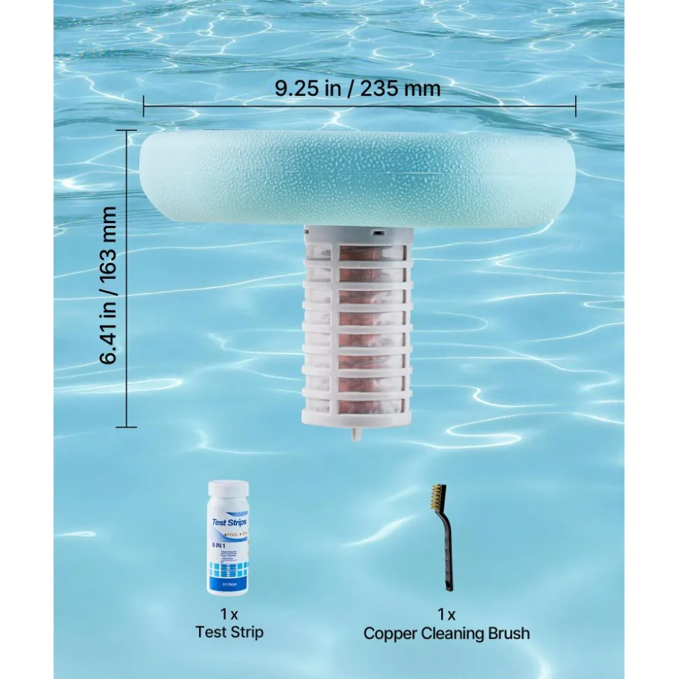 VEVOR Solar Pool Ionizer, Hexagon Copper Pool Ionizer Up to 45000 Gal, Floating Automatic Water Cleaner and Purifier, Chlorine Free Water, with Copper Anode, Spring, Brush and Filter for Pools & Spas