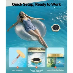 VEVOR Solar Pool Ionizer, Petal Copper Pool Ionizer Up to 45000 Gal, Floating Automatic Water Cleaner and Purifier, Chlorine Free Water, with Copper Anode, Spring, Brush and Filter for Pools & Spas