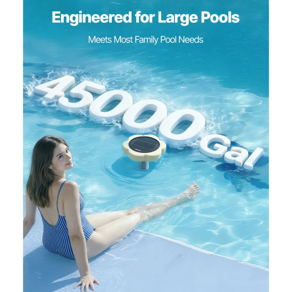 VEVOR Solar Pool Ionizer, Petal Copper Pool Ionizer Up to 45000 Gal, Floating Automatic Water Cleaner and Purifier, Chlorine Free Water, with Copper Anode, Spring, Brush and Filter for Pools & Spas