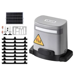 VEVOR Solar Sliding Gate Opener, 280W Electric Gate Opener for Doors up to 65.6ft 1799lbs, Gear Track Rolling Fence Door Motor with Infrared Sensor & 2 Remote Controls, Driveway Gates Opening System
