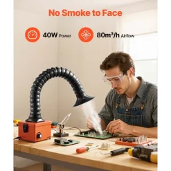 VEVOR Solder Fume Extractor, 40W Brushless Soldering Smoke Absorber with 2-Stage Filters & Adjustable Airflow, 80 m³/h Strong Suction Compact Desktop Smoke Extractor for Soldering DIY Welding