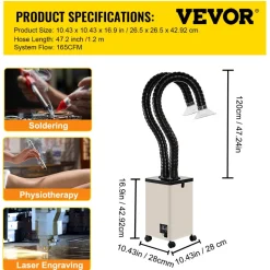 VEVOR Solder Fume Extractor, 150W 165CFM Soldering Smoke Extractor with 3-Stage Filters, 3 Speed Adjustable Smoke Absorber and Purifier for Soldering, Engraving, DIY Welding, Salon