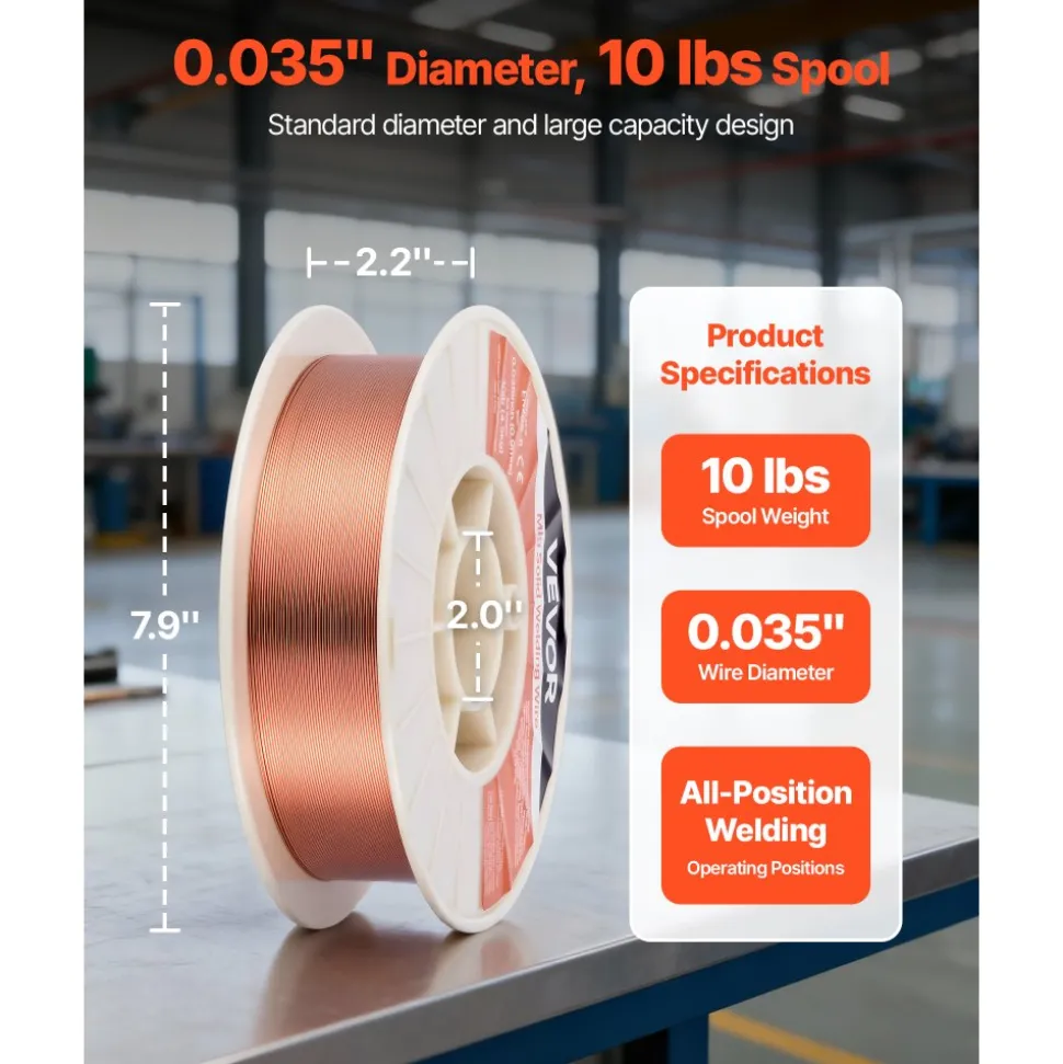 VEVOR Solid MIG Welding Wire, ER70S-6 0.035-inch 10 LBS, Low Spatter Mild Steel Welding Wire with High Deoxidizers for All-Position Gas Shielded Welding