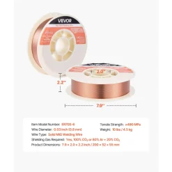 VEVOR Solid MIG Welding Wire, ER70S-6 0.03-inch 10 LBS, Low Spatter Mild Steel Welding Wire with High Deoxidizers for All-Position Gas Shielded Welding