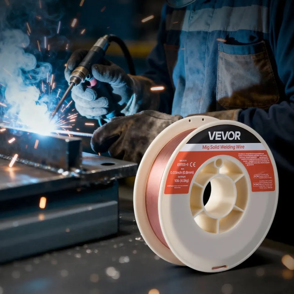 VEVOR Solid MIG Welding Wire, ER70S-6 0.03-inch 10 LBS, Low Spatter Mild Steel Welding Wire with High Deoxidizers for All-Position Gas Shielded Welding
