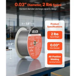 VEVOR Solid MIG Welding Wire, ER308L 0.03-inch 2 LBS, Low Spatter Stainless Steel Welding Wire with High Feedability for All-Position Gas Shielded Welding