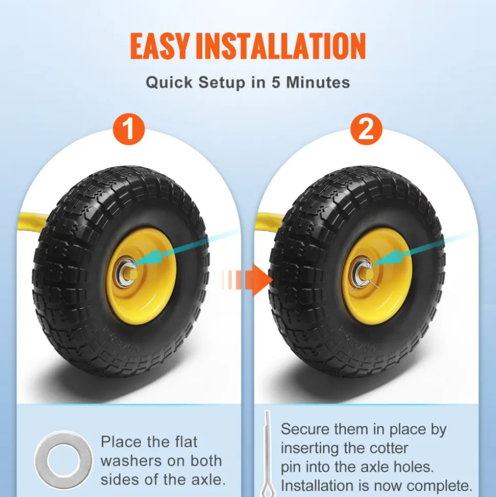 VEVOR Solid PU Run-Flat Tire Wheel, 10", 2-Pack, 400 lbs Dynamic Load, 450 lbs Static Load, Flat Free Tubeless Tires and Wheels for Hand Truck, Utility Cart, Dollies, Garden Trailers, Various Carts