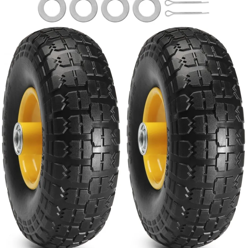VEVOR Solid PU Run-Flat Tire Wheel, 10", 2-Pack, 400 lbs Dynamic Load, 450 lbs Static Load, Flat Free Tubeless Tires and Wheels for Hand Truck, Utility Cart, Dollies, Garden Trailers, Various Carts