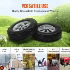VEVOR Solid PU Run-Flat Tire Wheel, 10", 2-Pack, 180 lbs Dynamic Load, 220 lbs Static Load, Flat Free Tubeless Tires and Wheels for Hand Truck, Utility Cart, Dollies, Garden Trailers, Various Carts