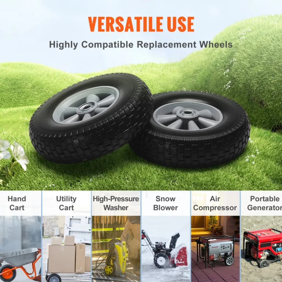 VEVOR Solid PU Run-Flat Tire Wheel, 10", 2-Pack, 180 lbs Dynamic Load, 220 lbs Static Load, Flat Free Tubeless Tires and Wheels for Hand Truck, Utility Cart, Dollies, Garden Trailers, Various Carts