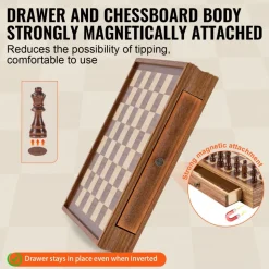 VEVOR Solid Wood Chess Set, 15 inch 2-IN-1 Chess Checkers Game Set, Chess Board Games with Storage Drawer & Weighted Chess Checkers Pieces & 2 Queens, for Adults Kids Tournament Professional Beginner