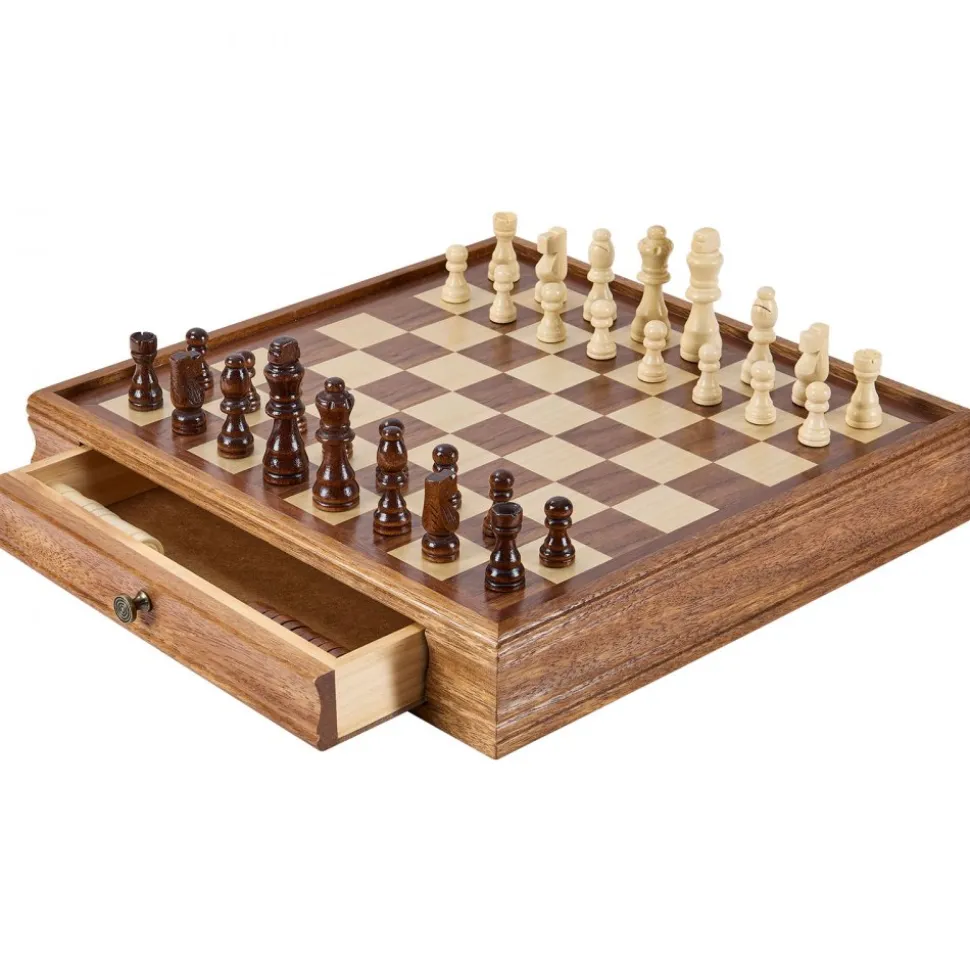 VEVOR Solid Wood Chess Set, 15 inch 2-IN-1 Chess Checkers Game Set, Chess Board Games with Storage Drawer & Weighted Chess Checkers Pieces & 2 Queens, for Adults Kids Tournament Professional Beginner