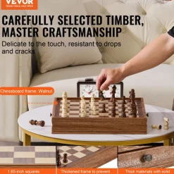 VEVOR Solid Wood Chess Set, 15 inch 2-IN-1 Chess Checkers Game Set, Chess Board Games with Storage Drawer & Weighted Chess Checkers Pieces & 2 Queens, for Adults Kids Tournament Professional Beginner