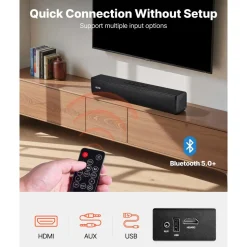 VEVOR Sound Bar for Smart TV, 2.0 Channel, 32-Inch Compact Soundbar TV Speakers for Projector, Bluetooth AUX Connection, Remote Control, Easy Setup, 80W Surround Sound System for PC Home Theater Audio