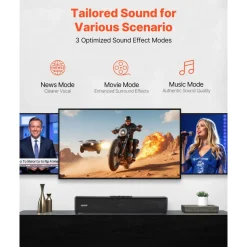 VEVOR Sound Bar for Smart TV, 2.0 Channel, 32-Inch Compact Soundbar TV Speakers for Projector, Bluetooth AUX Connection, Remote Control, Easy Setup, 80W Surround Sound System for PC Home Theater Audio