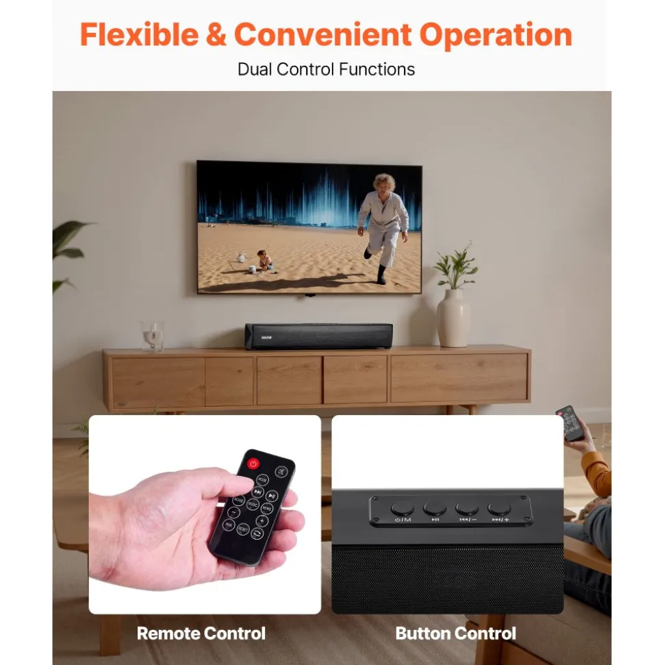 VEVOR Sound Bar for Smart TV, 2.0 Channel, 32-Inch Compact Soundbar TV Speakers for Projector, Bluetooth AUX Connection, Remote Control, Easy Setup, 80W Surround Sound System for PC Home Theater Audio
