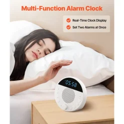 VEVOR Sound Machine, 18 Soothing Sleep Sounds and 7-Color Night Light, 5-in-1 White Noise Sound Machine with Dual Alarms, Auto-Off Timer and Memory Function, for Baby, Adults, Home, Office & Travel