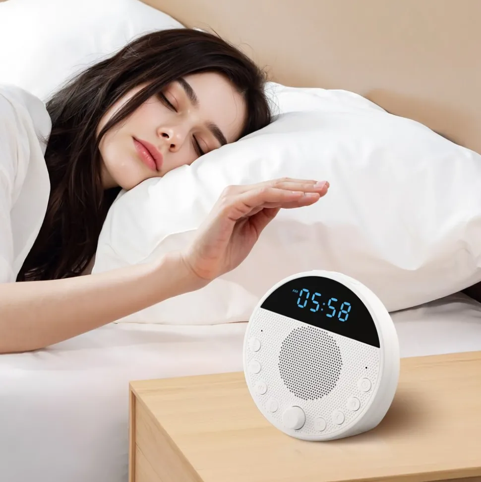 VEVOR Sound Machine, 18 Soothing Sleep Sounds and 7-Color Night Light, 5-in-1 White Noise Sound Machine with Dual Alarms, Auto-Off Timer and Memory Function, for Baby, Adults, Home, Office & Travel
