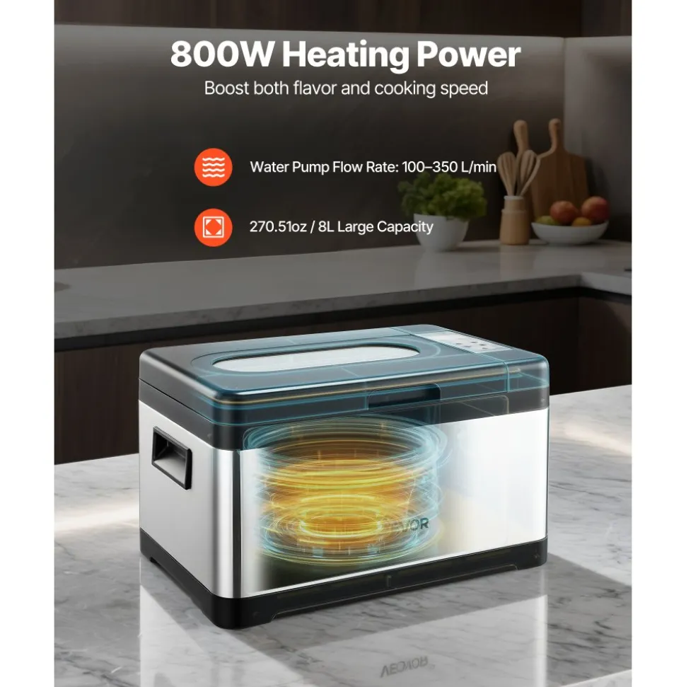 VEVOR Sous Vide Cooker, 800W Sous-Vide Machine, Suveed Cooking Machine with LED Digital Display, Glass Lid, Precise Temperature & Timer Control, for Family & Friends, All-in-One Sous Vide Pot