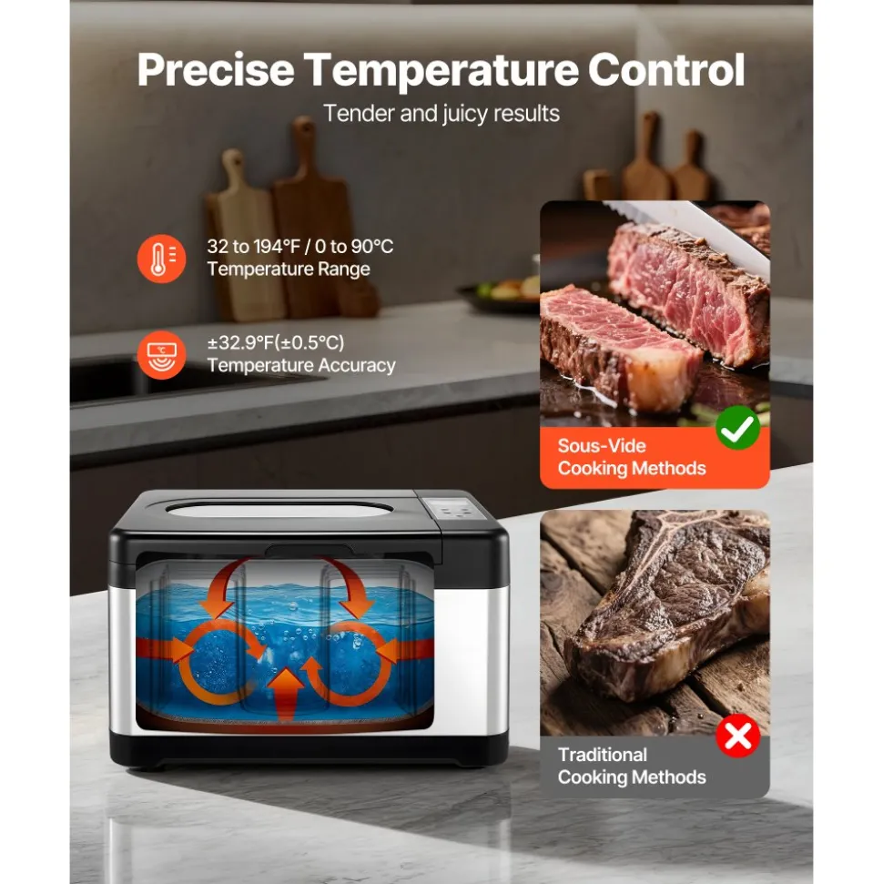VEVOR Sous Vide Cooker, 800W Sous-Vide Machine, Suveed Cooking Machine with LED Digital Display, Glass Lid, Precise Temperature & Timer Control, for Family & Friends, All-in-One Sous Vide Pot