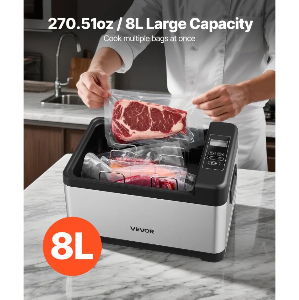 VEVOR Sous Vide Cooker, 800W Sous-Vide Machine, Suveed Cooking Machine with LED Digital Display, Glass Lid, Precise Temperature & Timer Control, for Family & Friends, All-in-One Sous Vide Pot