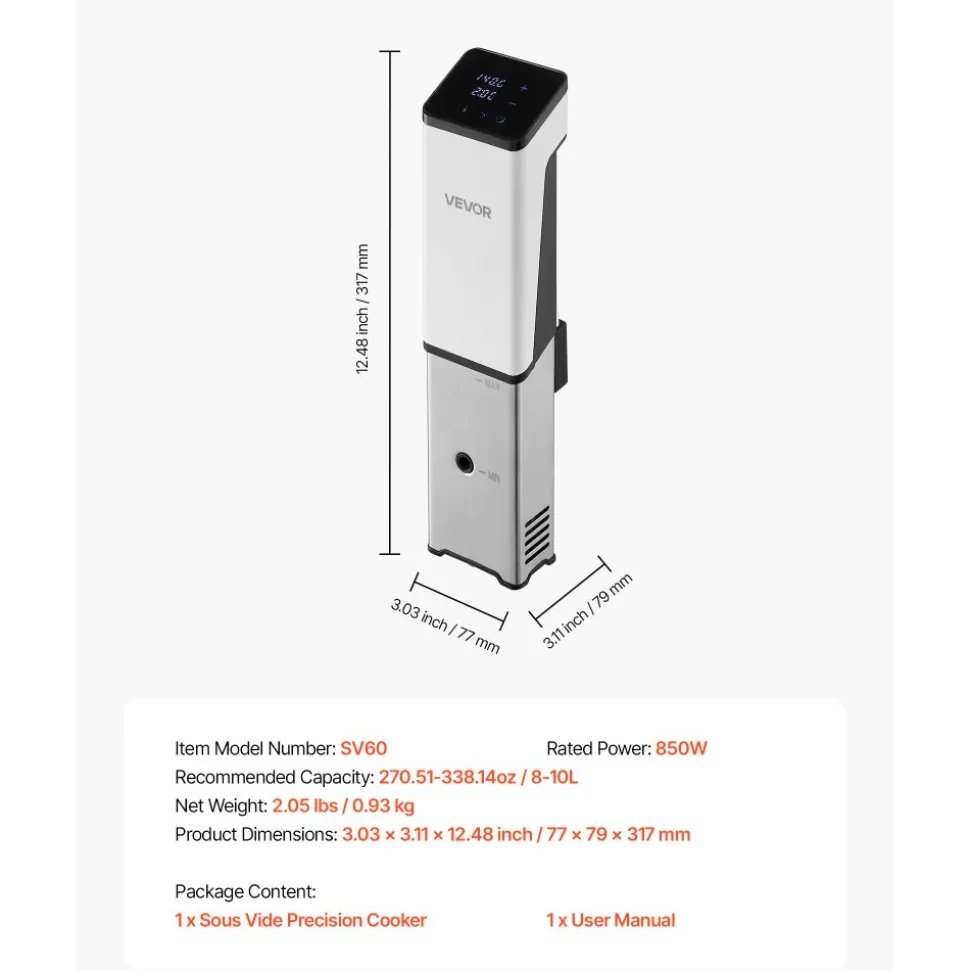 VEVOR Sous Vide Precision Cooker, 850W Sous-Vide Cooking Machine, Immersion Circulator with LED Digital Display, Secure Clamp Design, Fast-Heating, Accurate Temperature & Timer Control, Sous-Vide