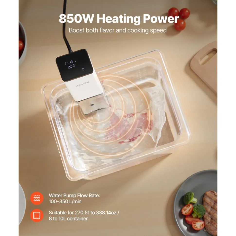 VEVOR Sous Vide Precision Cooker, 850W Sous-Vide Cooking Machine, Immersion Circulator with LED Digital Display, Secure Clamp Design, Fast-Heating, Accurate Temperature & Timer Control, Sous-Vide