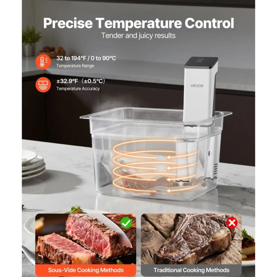 VEVOR Sous Vide Precision Cooker, 850W Sous-Vide Cooking Machine, Immersion Circulator with LED Digital Display, Secure Clamp Design, Fast-Heating, Accurate Temperature & Timer Control, Sous-Vide